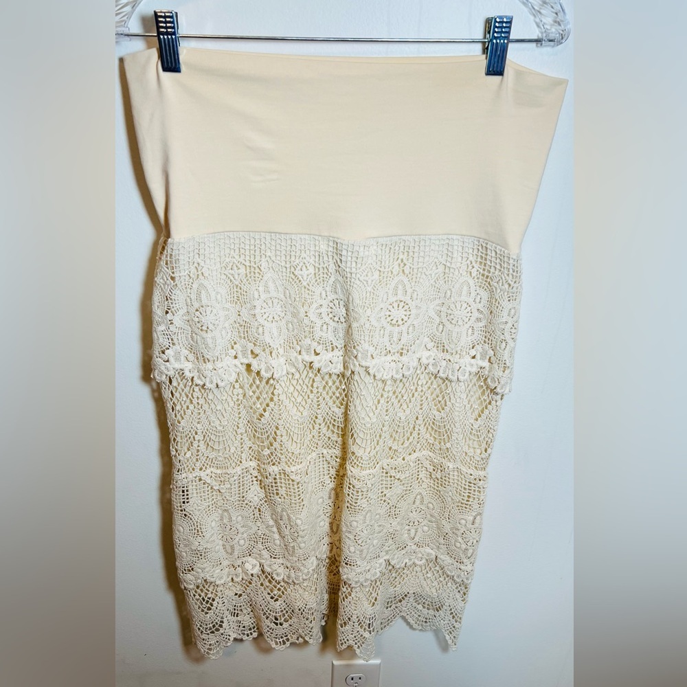 Solitaire Crochet Midi Skirt‎ Linen Cream Color Fully Lined Medium NWT Boho